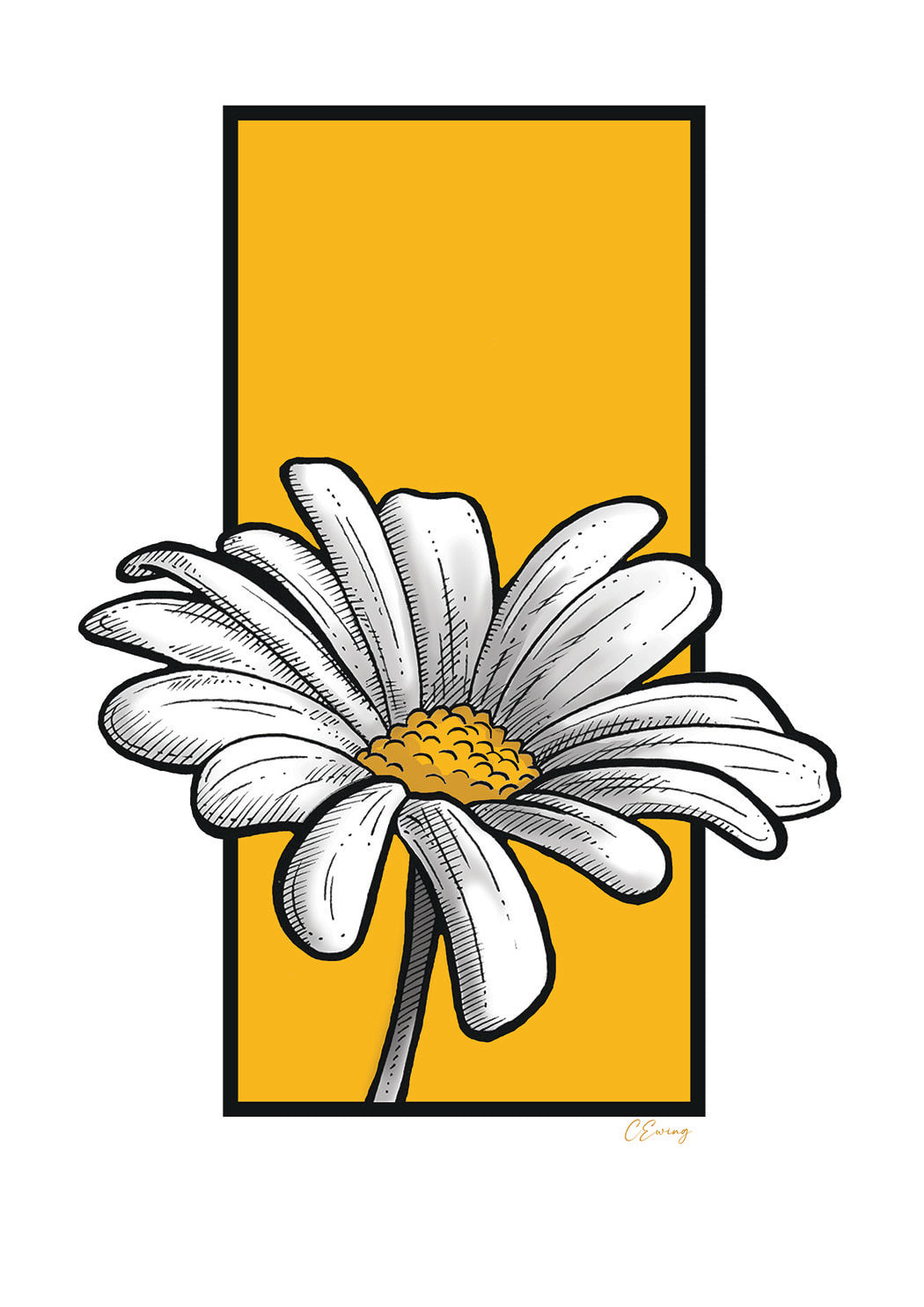 Screenprint Daisy Daisy A4 mounted print – Charred Wood